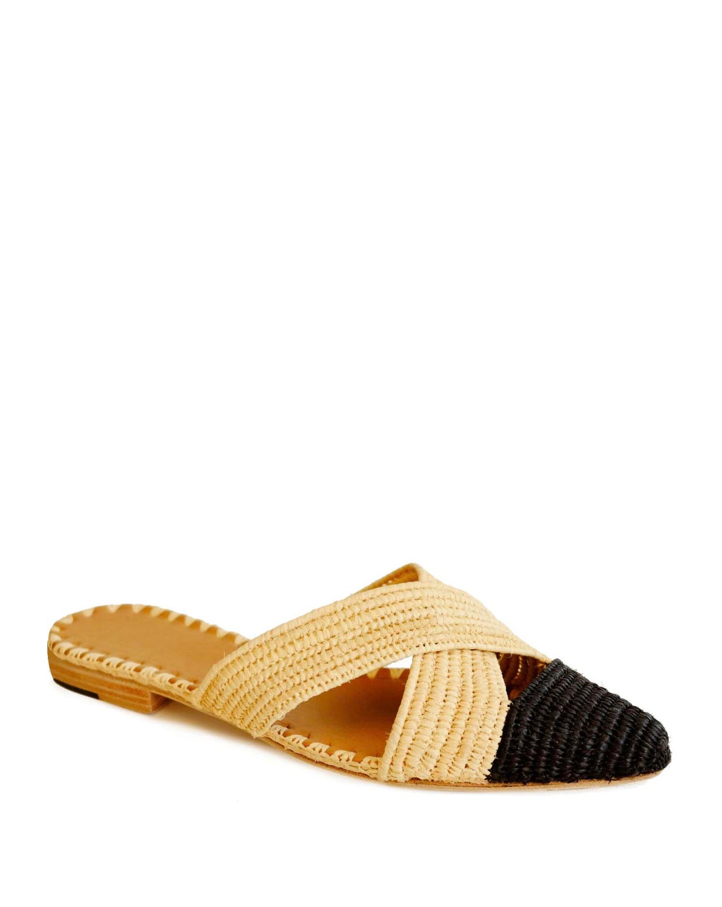 Gia Raffia Mules - Black & Natural