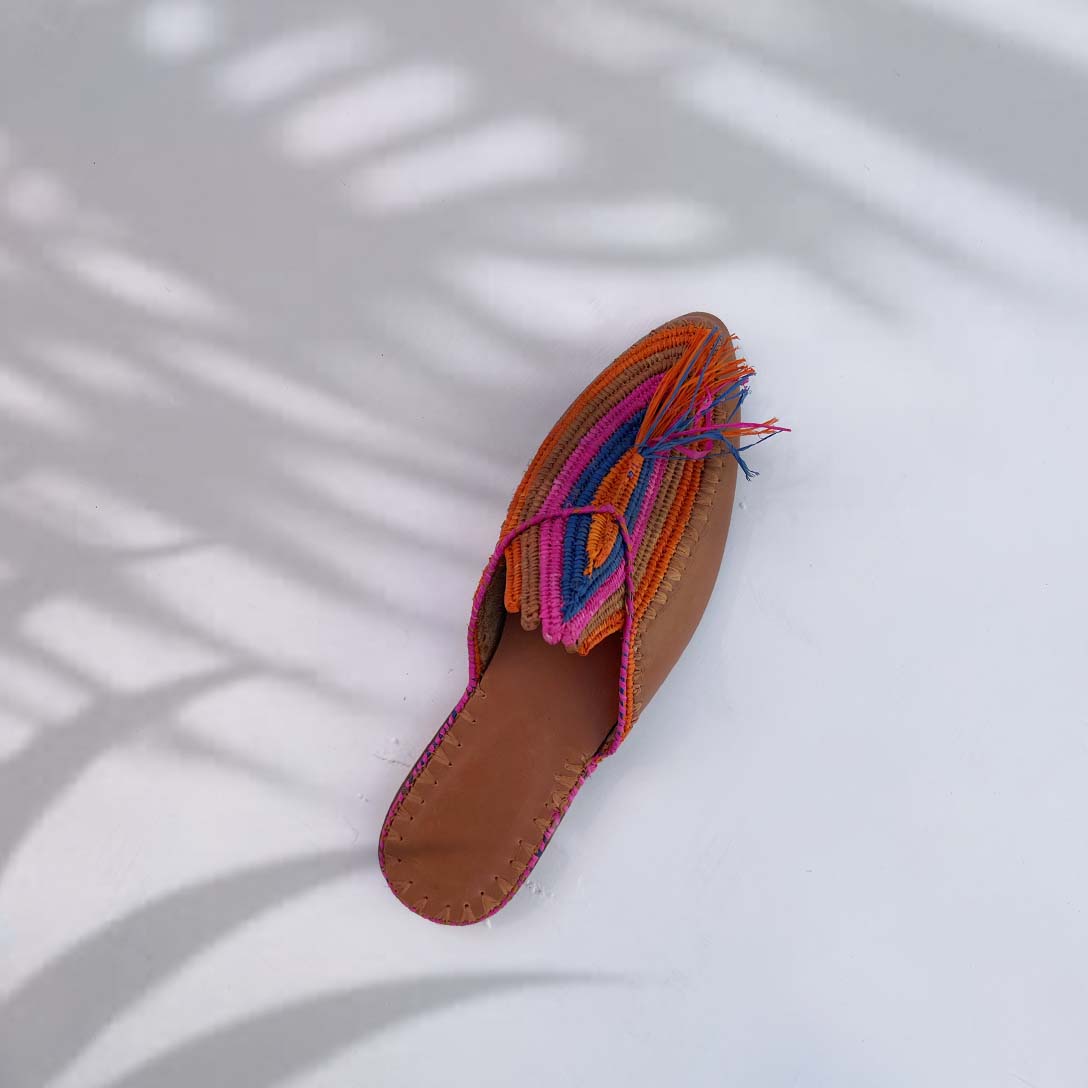 Siya Raffia & Leather Mules