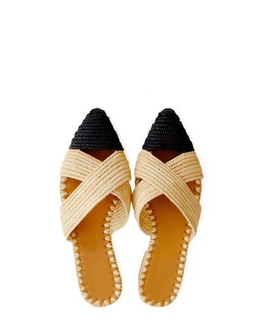 Gia Raffia Mules - Black & Natural