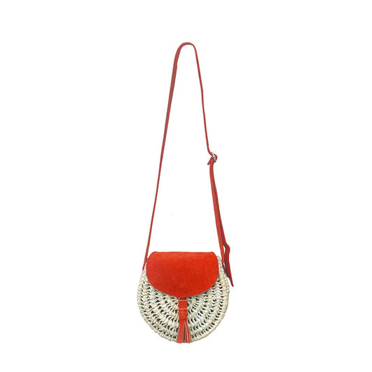 Luna Straw Crossbody Bag - Red