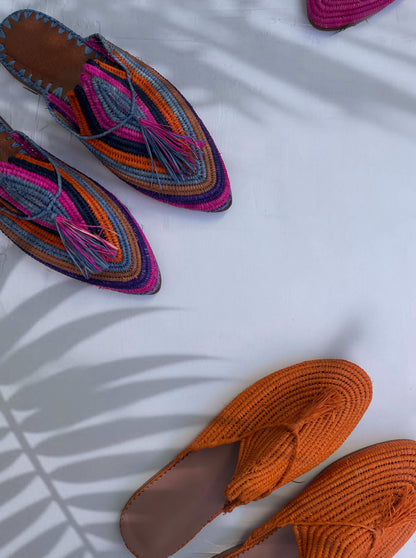 Mia Raffia Mules - Orange