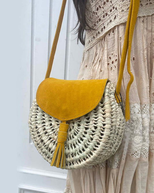 Luna Straw Crossbody Bag - Yellow